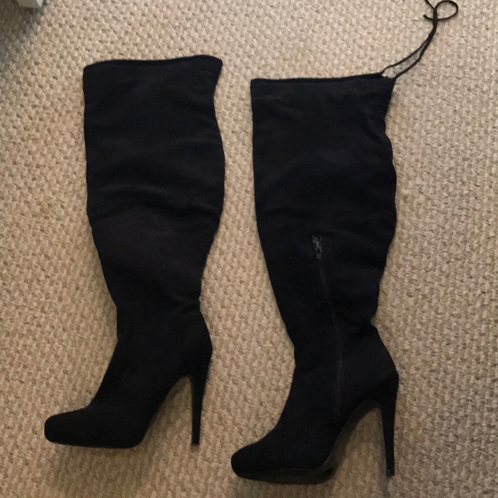 Black velvet over the knee boots